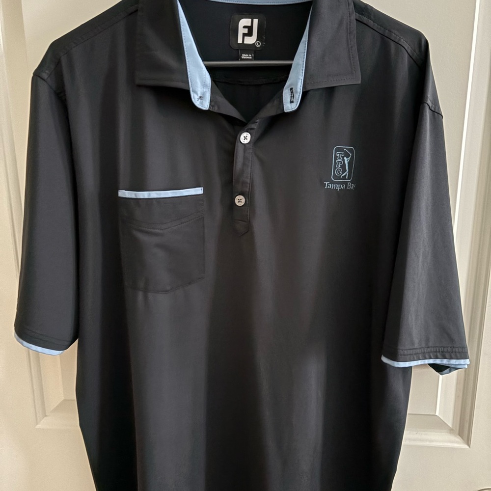 Black Polo Shirt with Blue Accents